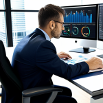 A focused professional, fully clothed in a modest business suit, is seated at a sleek, minimalist desk in a bright, modern office space. The individual is deeply engaged in analyzing complex data displayed on multiple high-resolution monitors, featuring clear, insightful charts and graphs that represent true business growth indicators. The background subtly hints at a transition from superficial metrics to meaningful, actionable data. The atmosphere is calm and contemplative, emphasizing strategic thought. The image should convey professionalism and clarity. perfect anatomy, correct proportions, natural pose, well-formed hands, proper finger count, natural body proportions, professional photography, high quality, safe for work, appropriate content, family-friendly.